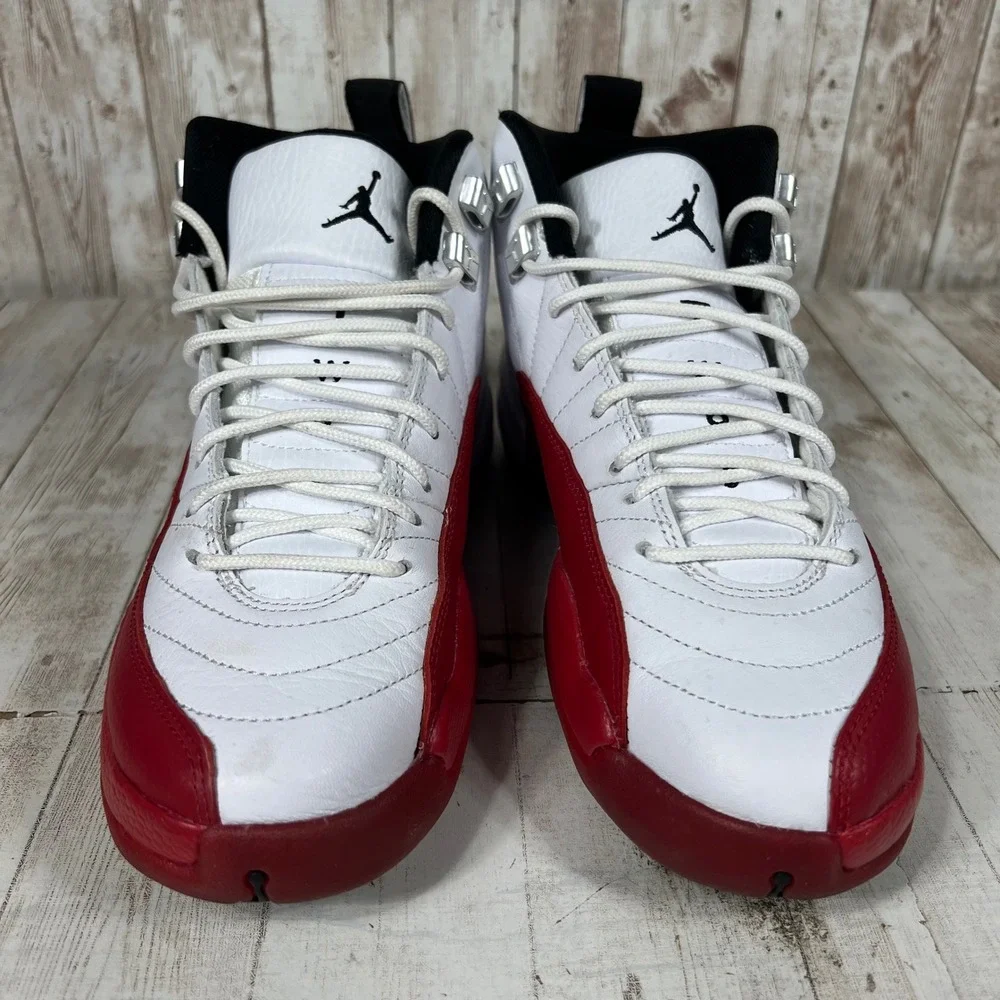 Jordan 12 Retro Cherry White Red Black Kids Sneakers 153265-116 Size 5.5Y